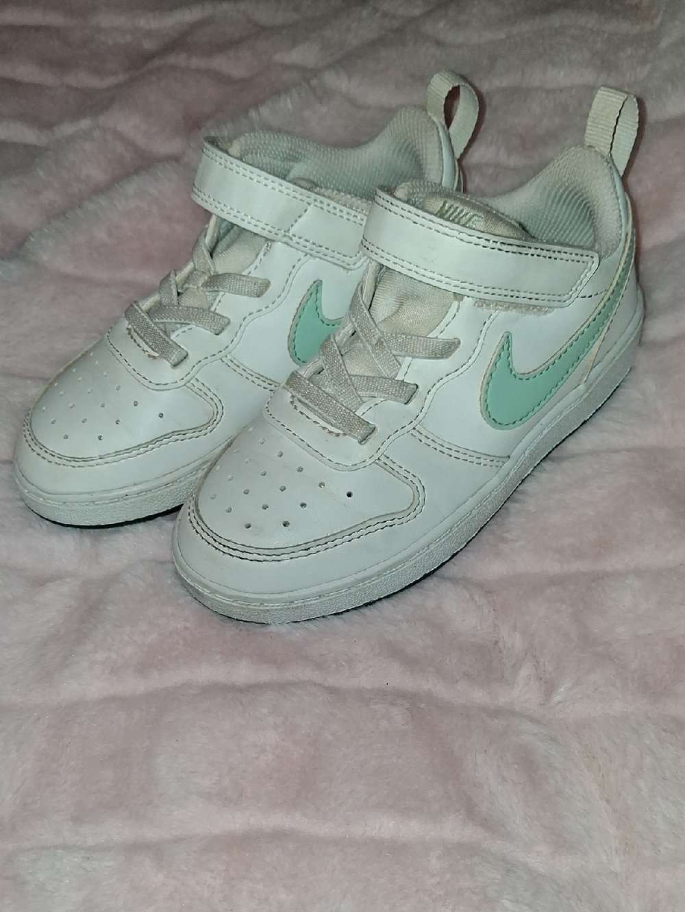 Nike Kids White Sneakers with Mint Green Swoosh